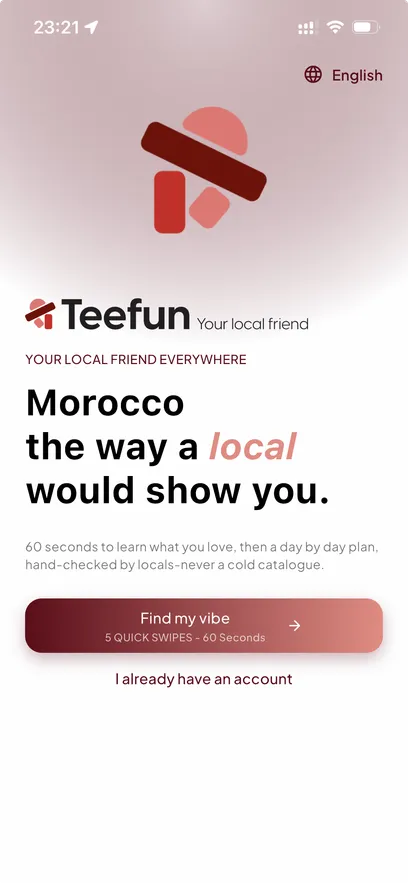 Teefun app onboarding: tell us what you love in 60 seconds
