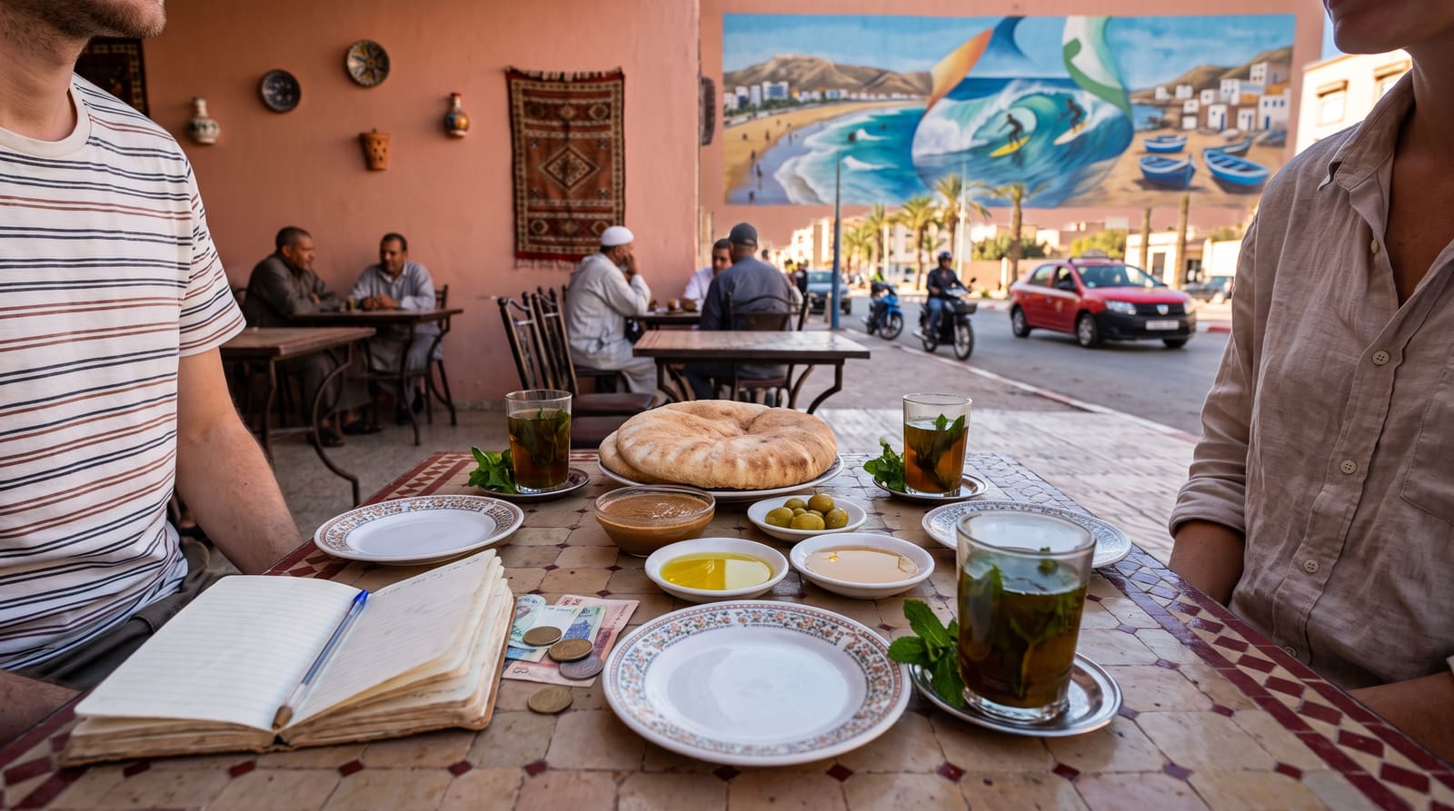 A simple café breakfast in Agadir, part of the everyday costs a Teefun-planned trip helps you budget for accurately.